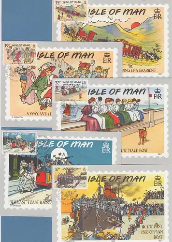 Isle of Man 1990 Mi.-Nr. 422-26 lustige alte Ansichtskarten auf 5 Maximumkarten