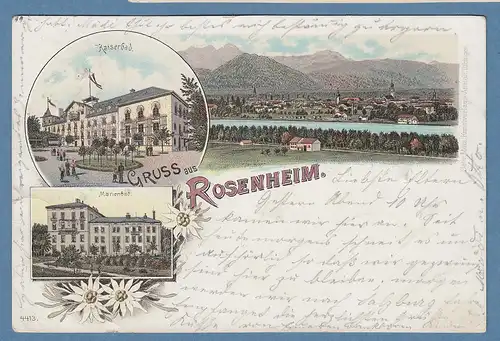 AK Gruß aus Rosenheim Kaiserbad, Marienbad gelaufen 1897