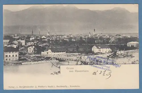 AK Gruss aus Rosenheim Panorama mit Innbrücke, ungelaufen