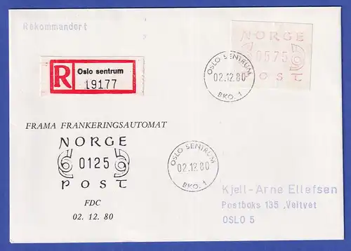 Norwegen / Norge Frama-ATM Mi.-Nr. 2.1b Wert 575 auf R-FDC Oslo 2.12.80