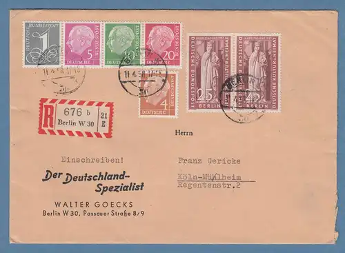 Bund Heuss ZSD  W18X  in MIF auf R-Brief aus BERLIN 1958