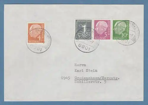 Bund Heuss ZSD  W18 Y II in MIF auf Brief aus LEUTHAUSEN a.d. BERGSTRASSE 1964