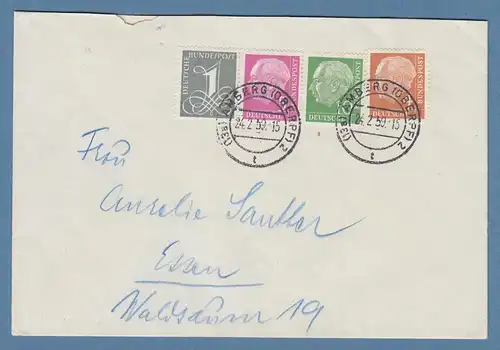 Bund Heuss ZSD  W18 X in MIF auf Brief aus Amberg, 1959