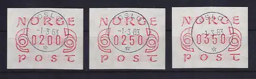 Norwegen / Norge Frama-ATM Mi.-Nr. 2.1b Satz Werte 200-250-350 O Oslo 1.3.83