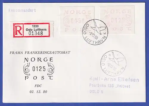 Norwegen / Norge Frama-ATM Mi.-Nr. 2.1b Werte 125 / 450 auf R-FDC OSLO-Lufthavn