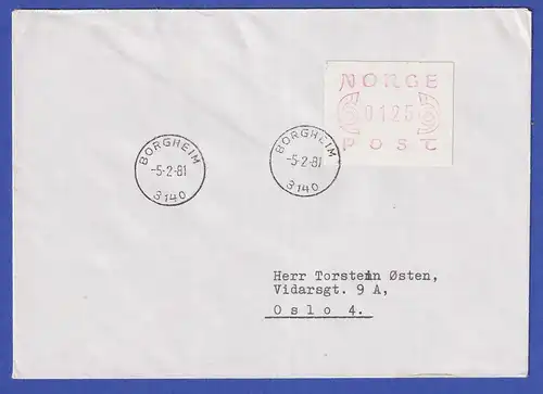 Norwegen / Norge Frama-ATM Mi.-Nr. 2.1a Wert 125 auf Brief BORGHEIM 5.2.81