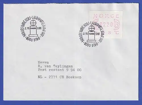 Norwegen / Norge Frama-ATM Mi.-Nr. 2.1a Wert 220 auf Brief mit So.-O Bodö 1981