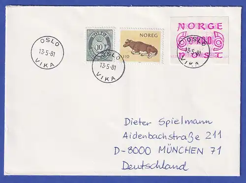 Norwegen / Norge Frama-ATM Mi-Nr. 2.1a Wert 100 in MIF auf Brief OSLO-VIKA 1981