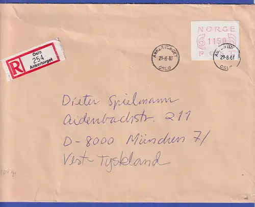 Norwegen / Norge Frama-ATM Mi-Nr 2.1 b Wert 1150 auf grossem R-Brief 1981