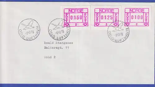 Norwegen / Norge Frama-ATM Mi.-Nr. 1 Aut.-Nr. 2 Satz 100-125-130 auf FDC 2.12.78