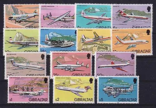 Gibraltar 1982 Freimarken Flugzeuge Mi.-Nr. 432-446 Satz 14 Werte kpl. **