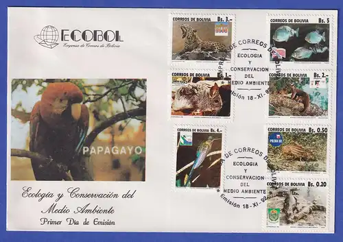 Bolivien 1992 Gefährdete Tiere Mi.-Nr. 1178-1184 auf FDC 