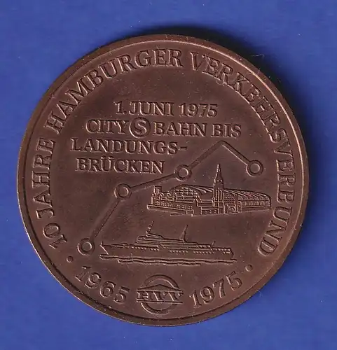 Medaille 10 Jahre Hamburger Verkehrsverbund City-S-Bahn bis Landungsbrücken 1975