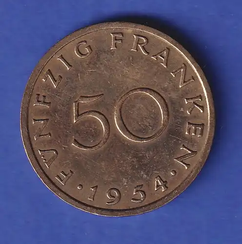 Saarland Umlaufmünze 50 Franken 1954