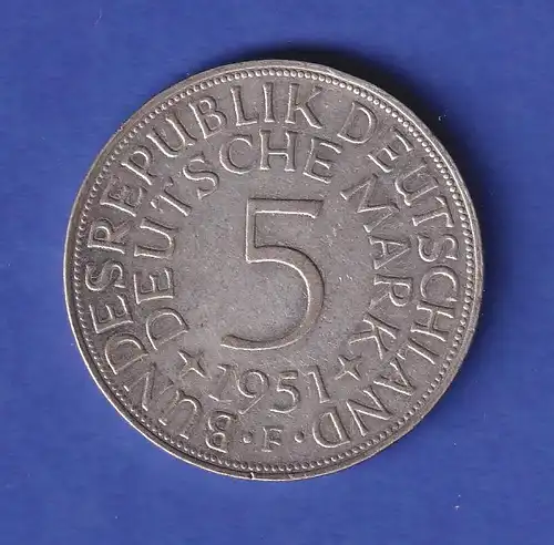 Bundesrepublik Kursmünze 5 Deutsche Mark Silber-Adler 1951 F vz