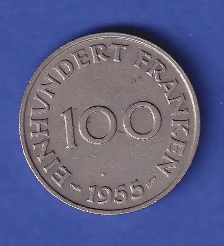 Saarland Umlaufmünze 100 Franken 1954 vz 