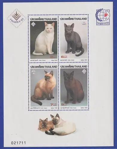 Thailand 1995 THAIPEX '95 SINGAPORE '95 - Katzen Mi.-Nr. Block 67 A I ** / MNH