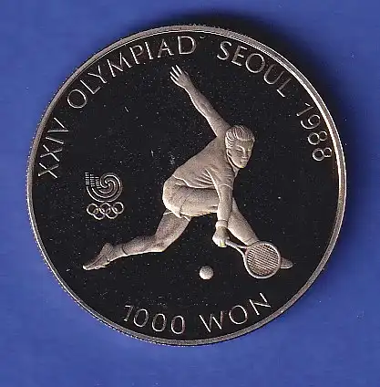 Südkorea 1987 Gedenkmünze 1000 Won Olympiade Seoul 1988 Tennisspieler 