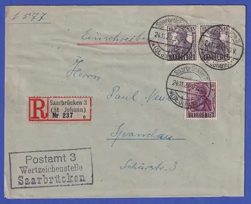 Saargebiet R-Brief von Saarbrücken nach Spandau  O 24.11.20