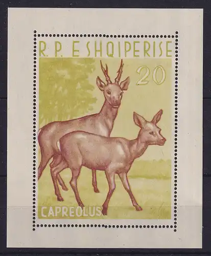Albanien 1962 Einheimische Tiere - Reh Mi.-Nr. Block 15 postfrisch ** 