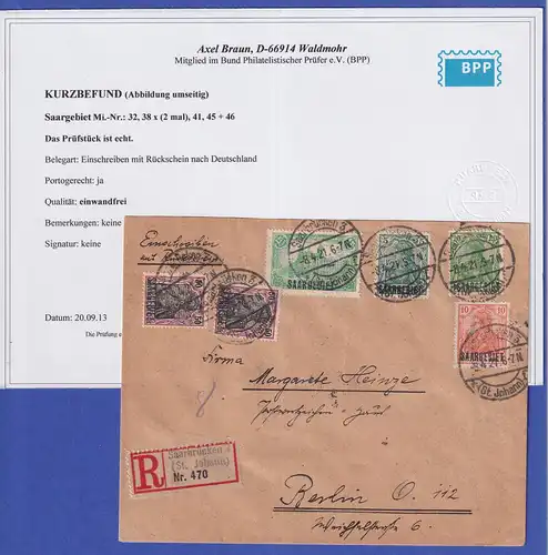 Saargebiet R-Brief von Saarbrücken nach Berlin  O 8.4.21 