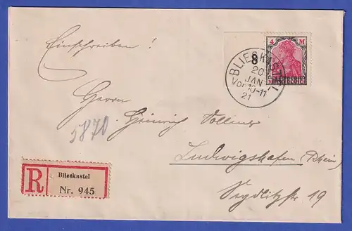 Saargebiet R-Brief von Blieskastel nach Ludwigshafen  O 20.1.21