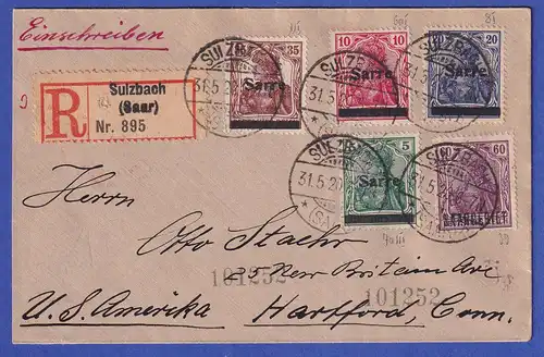 Saargebiet R-Brief von Sulzbach nach Hartford/Connecticut O 31.5.20