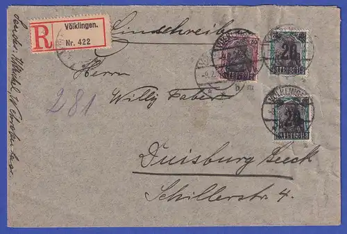 Saargebiet R-Brief von Völklingen nach Duisburg-Beeck  O 9.2.21