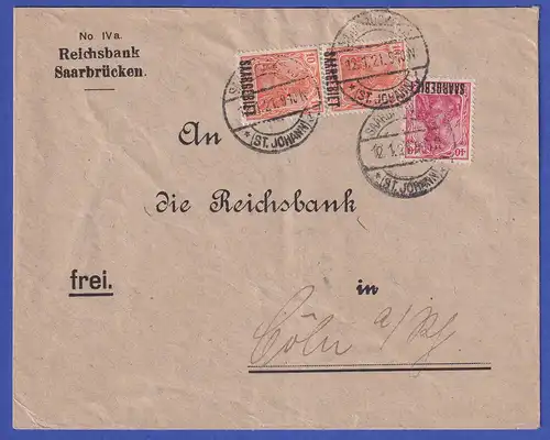 Saargebiet Brief von Saarbrücken nach Köln  O 12.1.21