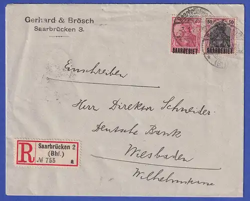 Saargebiet R-Brief von Saarbrücken nach Wiesbaden  O 3.1.21