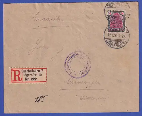 Saargebiet R-Brief (überfrankiert) von Saarbrücken nach Münsingen  O 12.1.21