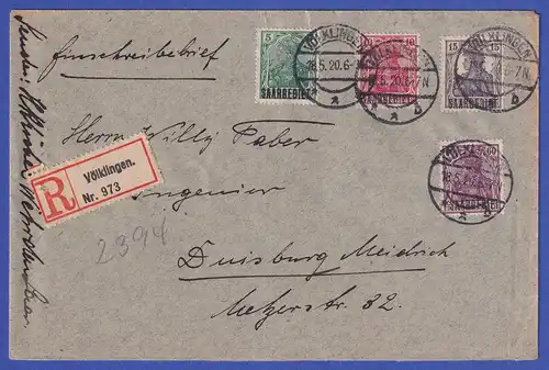 Saargebiet R-Brief von Völklingen nach Duisburg-Meiderich - O 18.5.20