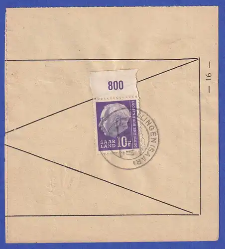 Saarland Heuss 10F Mi.-Nr. 413 OR auf Postanweisungs-Kontrollabschnitt 11.3.58