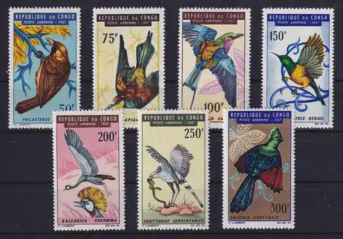 Kongo Brazzaville 1967 Flugpostmarken Vögel Mi.-Nr. 116-122 postfrisch **