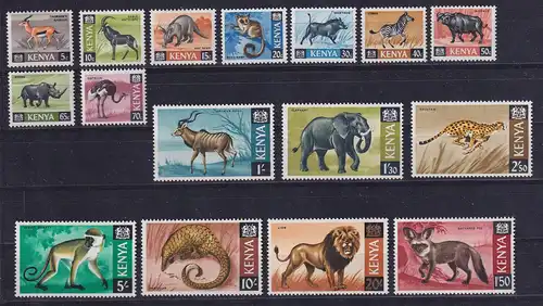 Kenia 1966 Freimarken Säugetiere Mi.-Nr. 20-35 postfrisch **