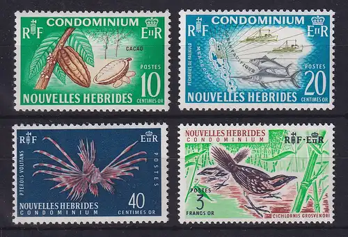 Neue Hebriden 1965 Kakaofrucht, einheimische Tiere Mi.-Nr. 216-219 postfrisch **