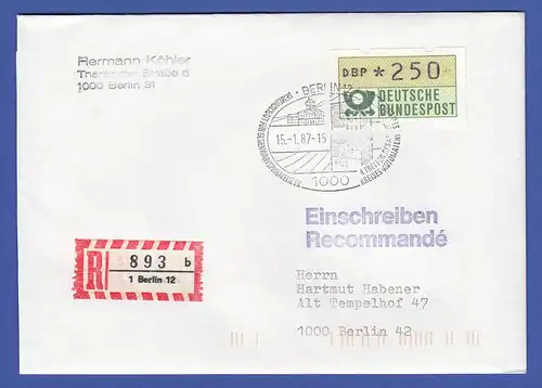 ATM 1.1 Wert 250 auf Orts-R-Brief mit Sonder-O BERLIN 15.1.87. Berlin-Vorläufer