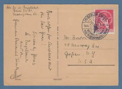 Berlin 1949 Währungsgeschädigte 20Pfg Mi-Nr. 69 EF auf Postkarte in die USA gpr.