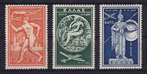 Griechenland 1954 Flugpostmarken 5 Jahre NATO Mi.-Nr. 615-617 postfrisch **