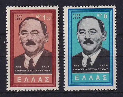 Griechenland 1959 Imre Nagy - Aufstand in Ungarn Mi.-Nr. 721-722 postfrisch **