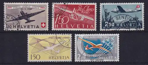 Schweiz 1944-63 Lot von 5 Flugpostmarken gestempelt