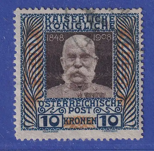 Österreich 1908 Kaiser Franz Joseph Höchstwert 10 Kr Mi.-Nr. 156 w gestempelt 