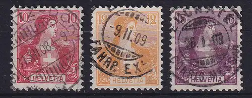 Schweiz 1907 Helvetia Mi.-Nr. 98-100 gestempelt