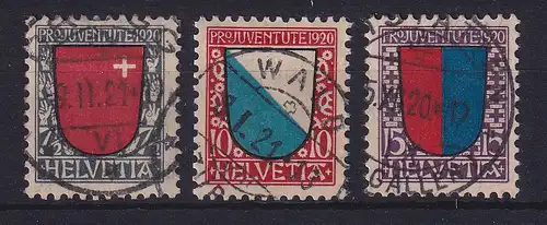 Schweiz 1920 Pro Juventute Wappen Mi.-Nr. 153-155 gestempelt