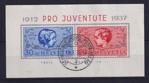 Schweiz 1937 Pro Juventute  Mi.-Nr. Block 3 gestempelt AUTOMOBIL-POSTBUREAU