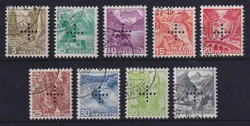 Schweiz 1937 Dienstmarken mit Kreuz-Lochung Mi.-Nr. 19-27 y gestempelt 