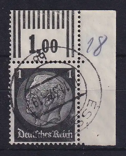 Deutsches Reich 1933 Hindenburg 1 Pf Mi.-Nr. 512 - Eckrandstück OR gestempelt