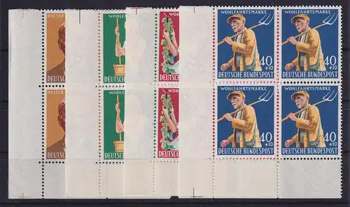 Bund 1958 Landwirtschaft Mi.-Nr. 297-300 Eckrandviererblocks UL postfrisch **