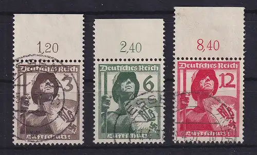 Dt. Reich 1937 Luftschutz Mi.-Nr. 643-645 Oberrrandstücke gestempelt