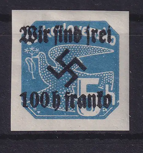 Sudetenland (Rumburg) 1938 Freimarke 100 H auf 5 H Mi.-Nr. 28 postfrisch **